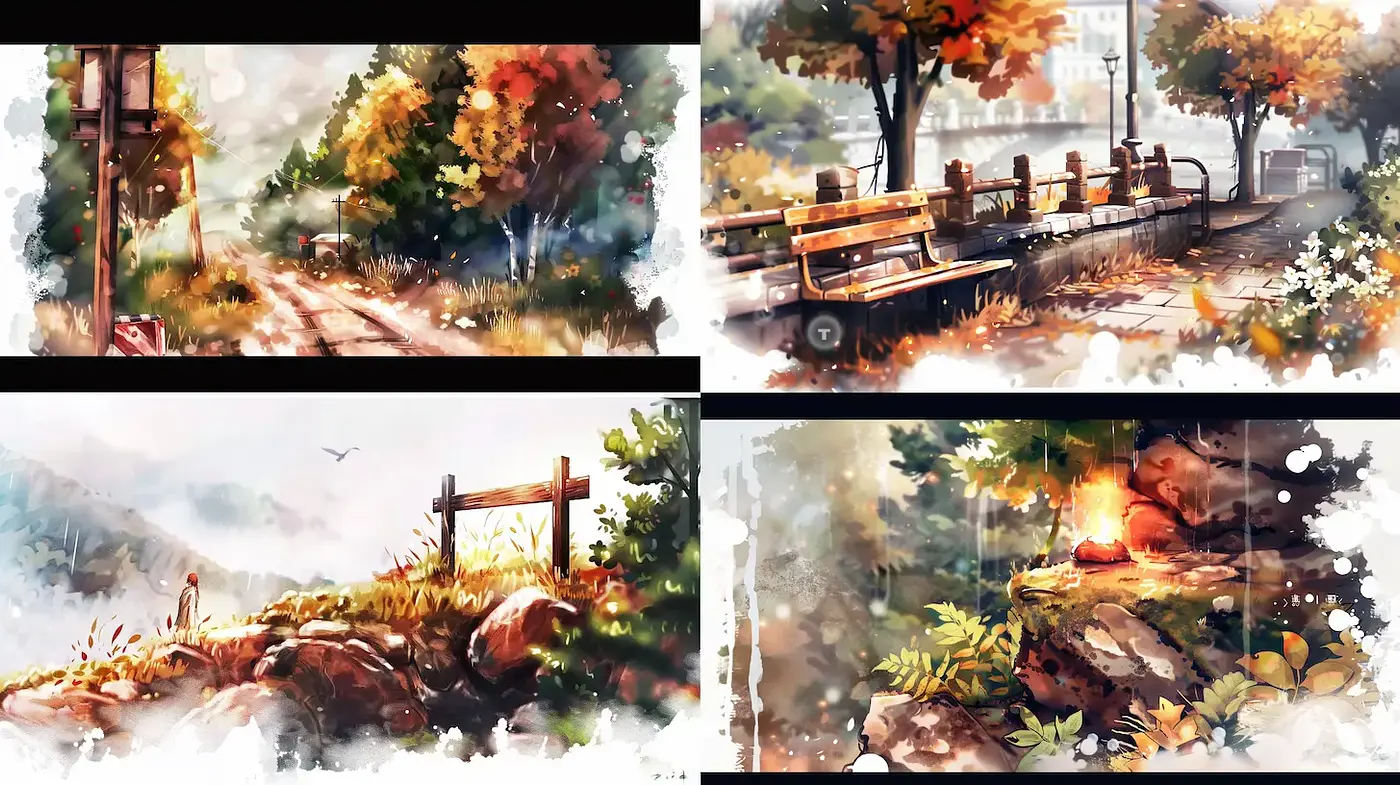 Serene and Whimsical Landscape Art with a Luminous Touch - Midjourney sref style