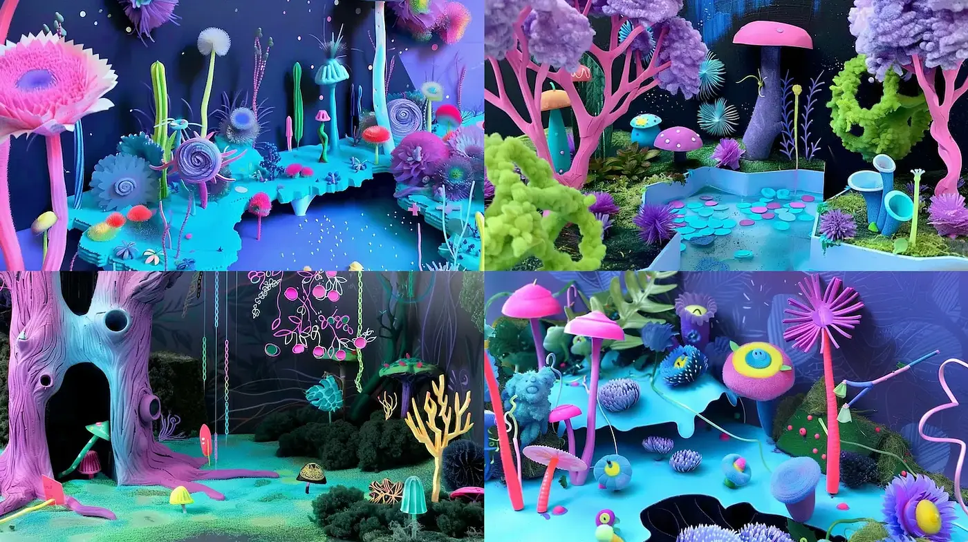 Surreal Exploration of a Vibrant Underwater Fantasy Landscape - Midjourney sref style