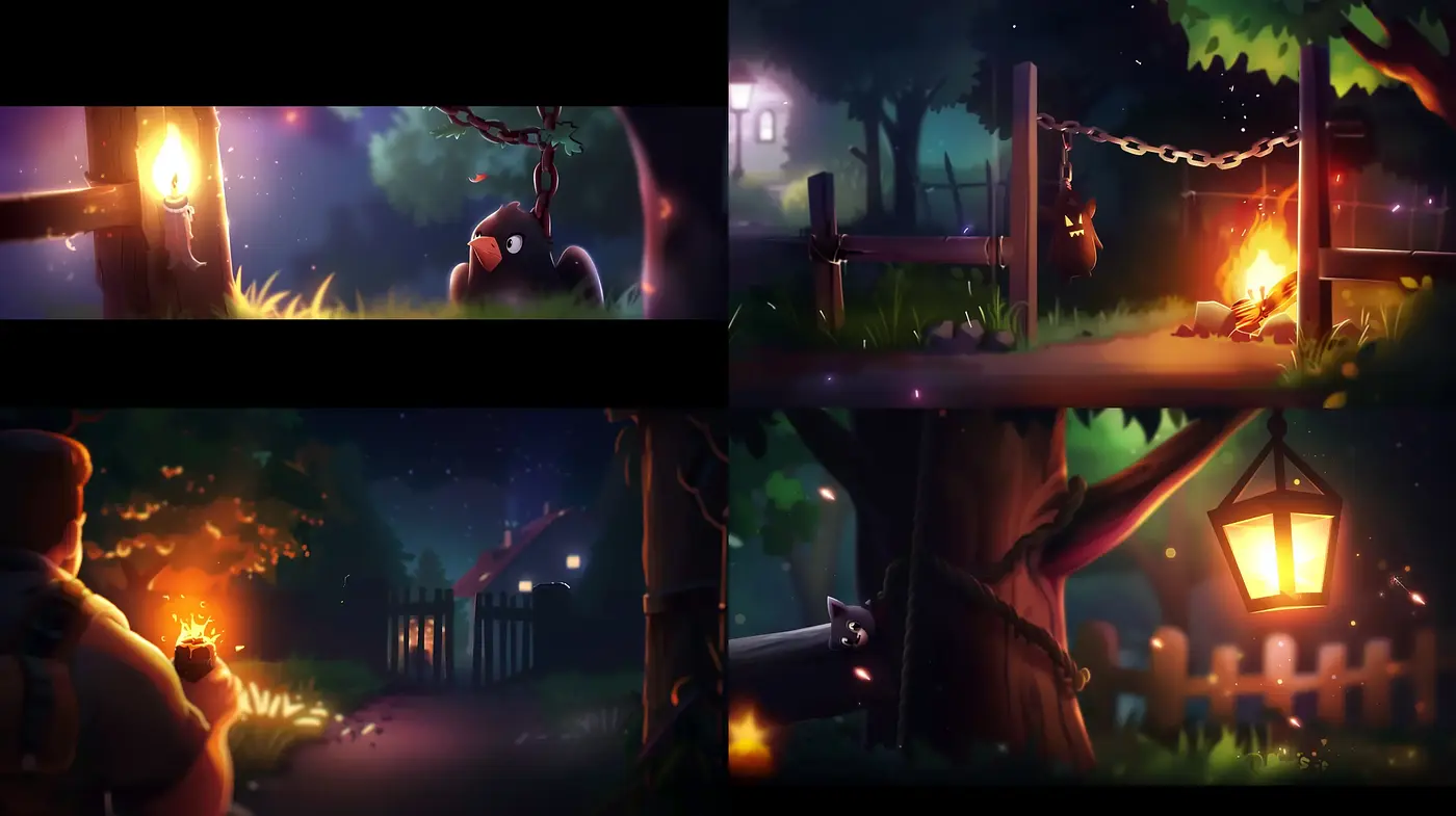 Enigmatic Nightscapes with Luminous Accents - Midjourney sref style