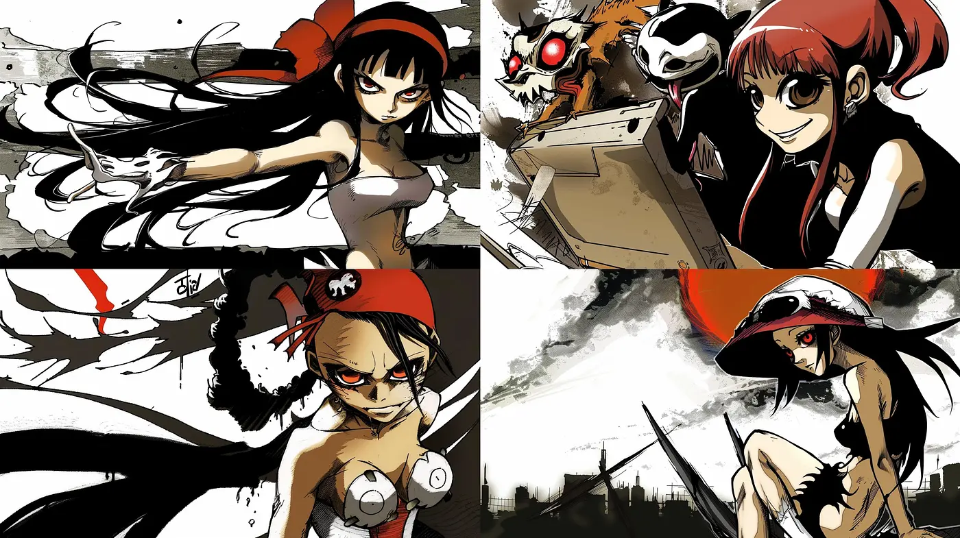 Stylized Contrast Fusion with a Vintage Palette and Dynamic Composition - Midjourney sref style