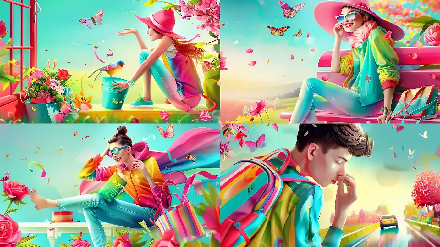 Vibrant and Playful Tropical Aesthetic with a Nostalgic Touch - Midjourney sref style