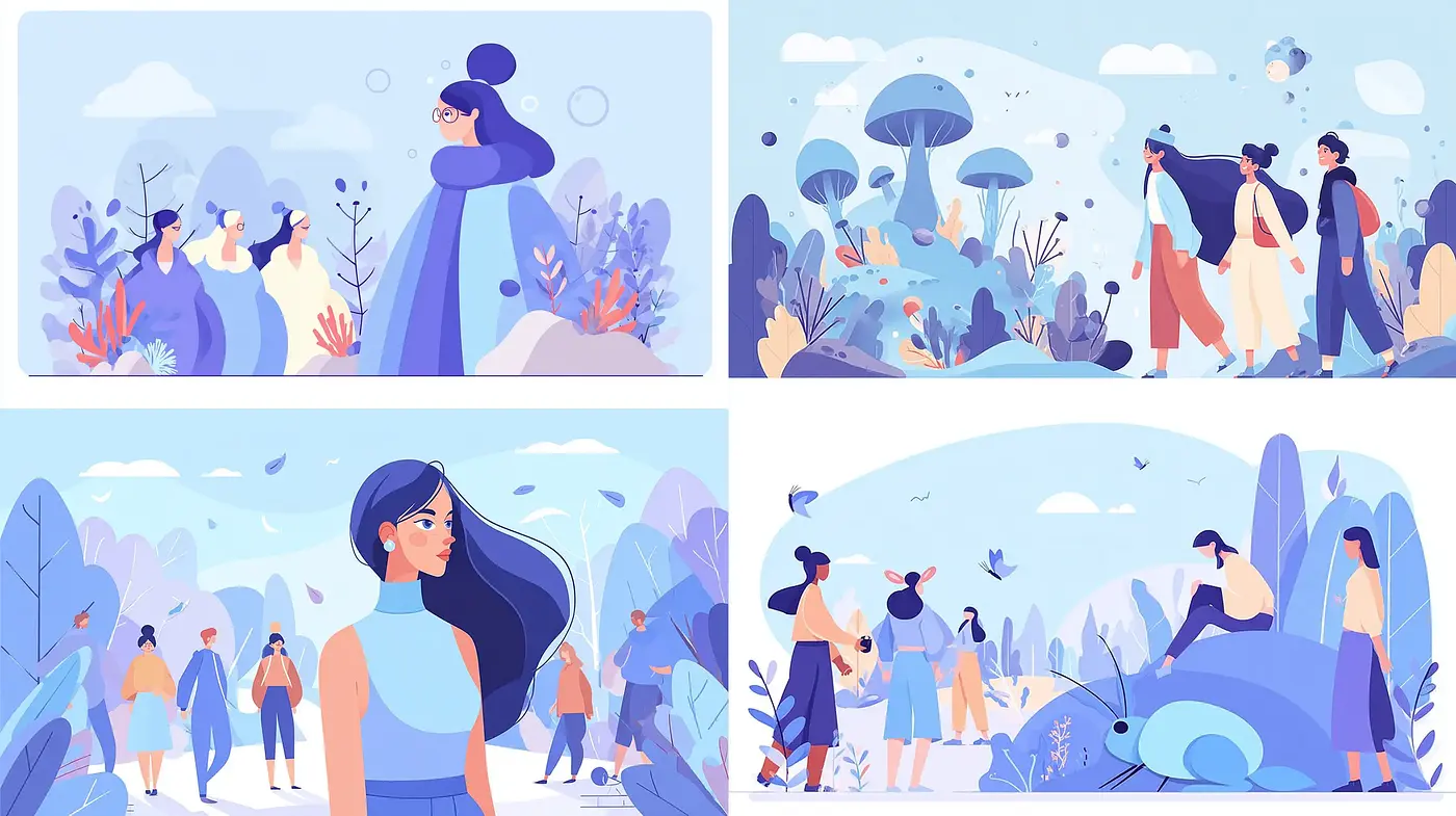 Soft and whimsical illustrations with nature and community themes - Midjourney sref style