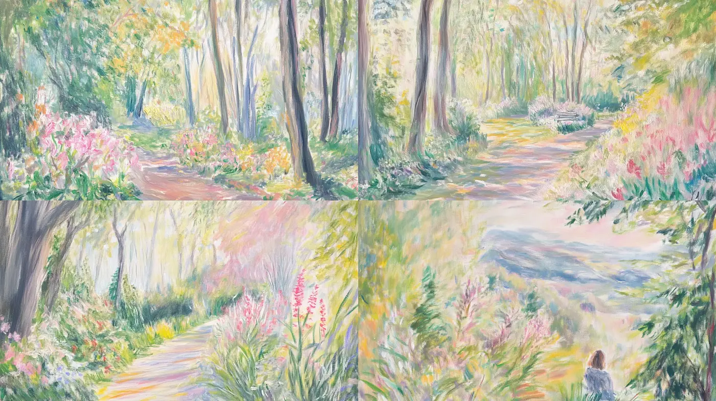 Serene Pastel Gardenscape: A Harmonious Blend of Light and Nature - Midjourney sref style