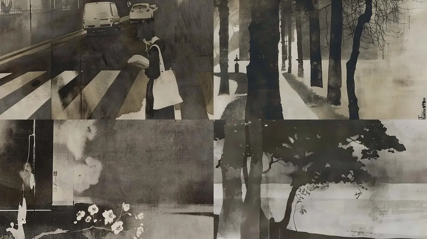 Monochromatic and Ethereal Urban Landscapes with Subtle Textural Depth - Midjourney sref style