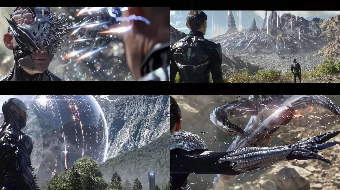 Futuristic Sci-Fi Panoramas with Textured Metallic Hues - Midjourney sref style