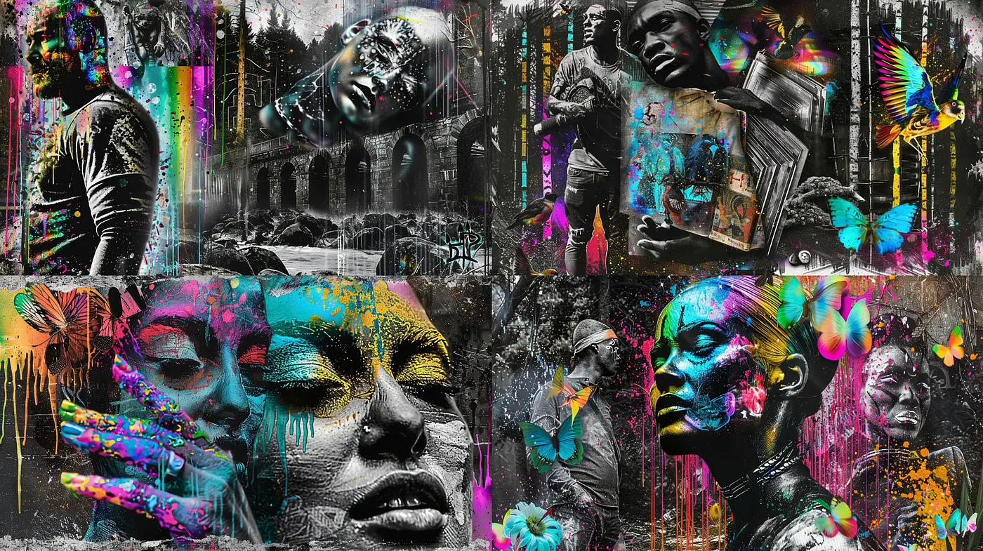 Chromatic Splashes on Monochrome Realism - Midjourney sref style
