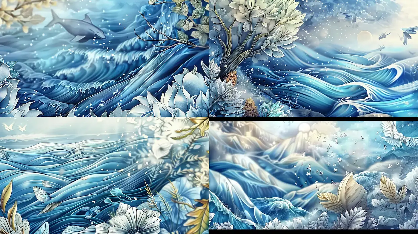 Whimsical Oceanic Fantasy with Lush Floral Elements - Midjourney sref style