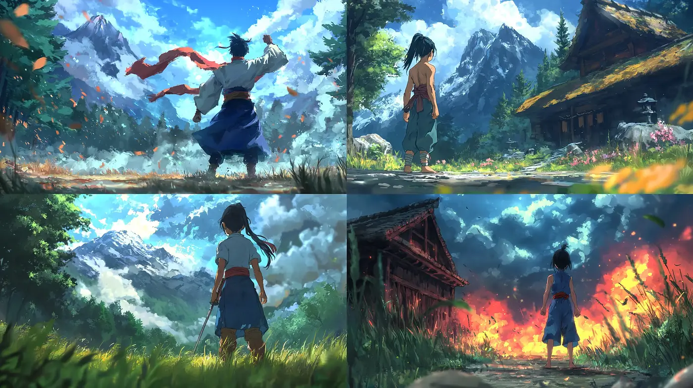 Lush Pastoral Vistas in Vivid Anime-Inspired Tableaus - Midjourney sref style