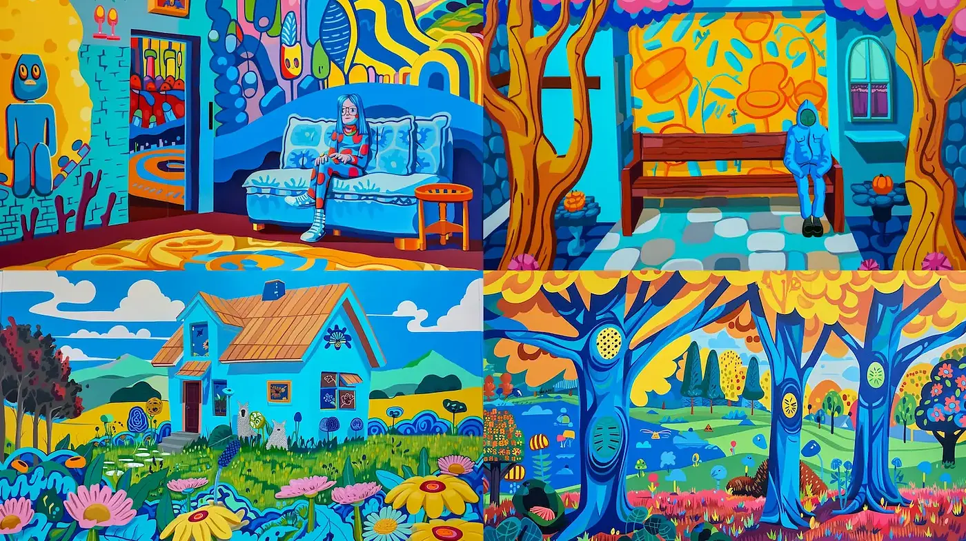 Vividly Colorful Surrealist Environments with Playful Abstraction - Midjourney sref style
