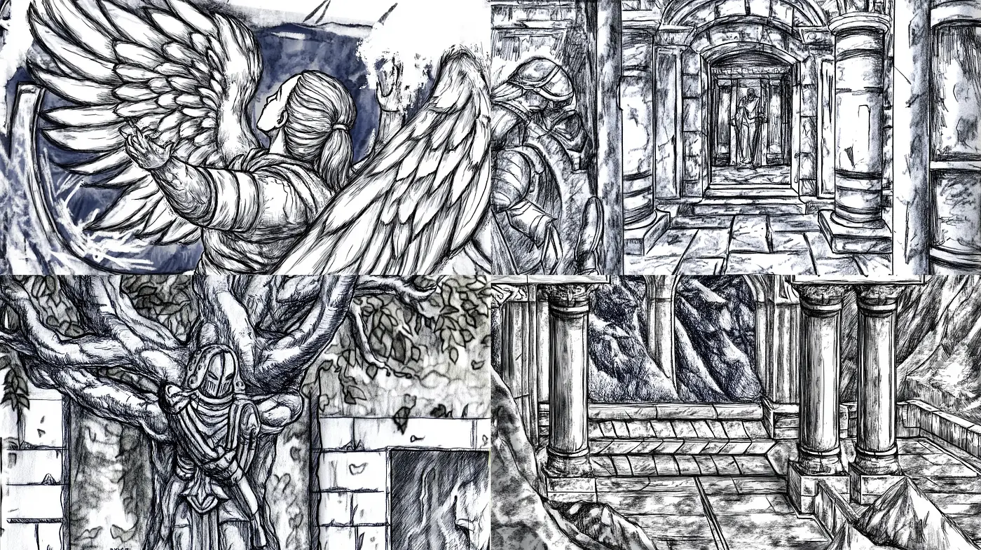 Enigmatic Echoes of Myth in Monochromatic Ink - Midjourney sref style