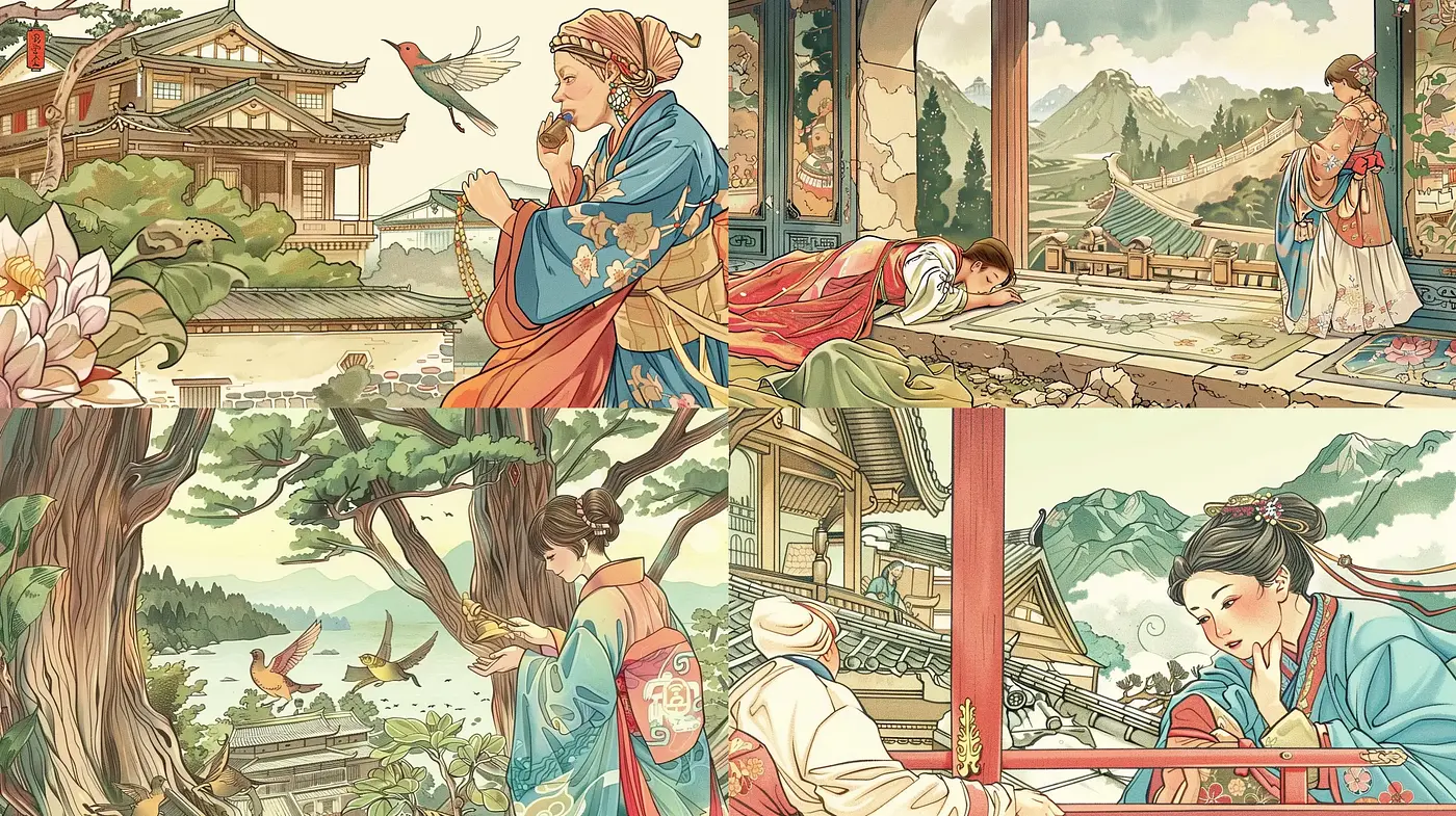 Ethereal Fusion of Traditional Asian Art and European Renaissance - Midjourney sref style