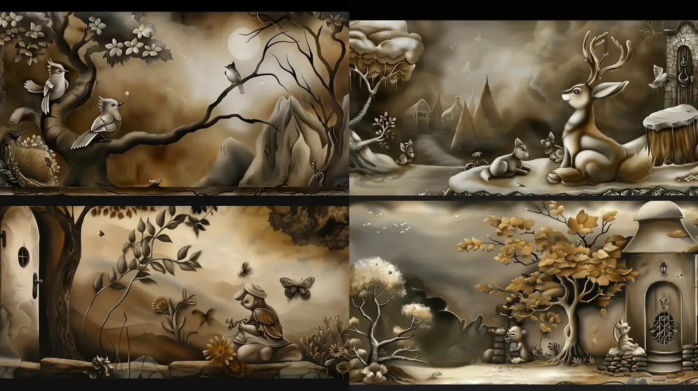 Monochromatic Enchantment: A Homage to Sepia Toned Fantasia - Midjourney sref style