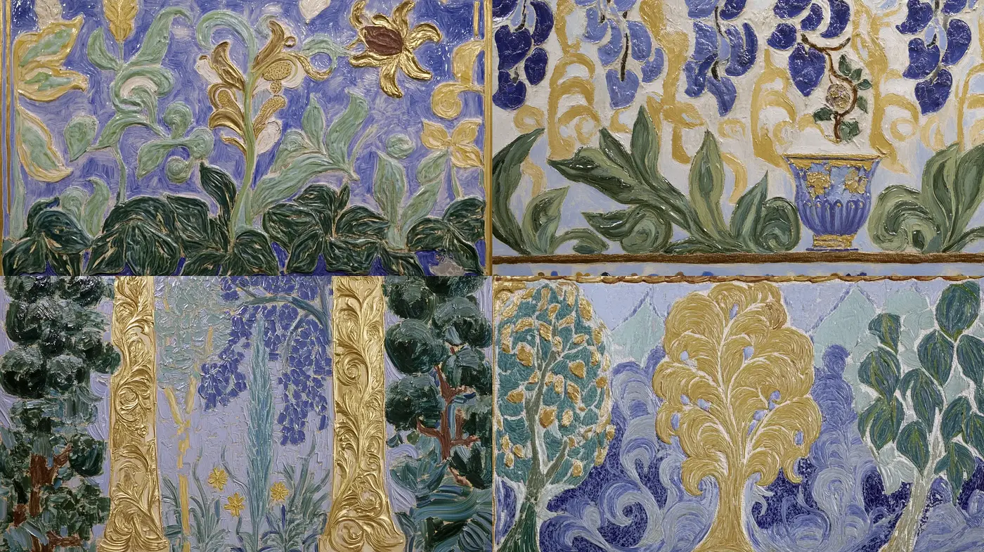 Ornate Florals and Gilded Accents: A Consistent Theme in Baroque-Inspired Opulence - Midjourney sref style