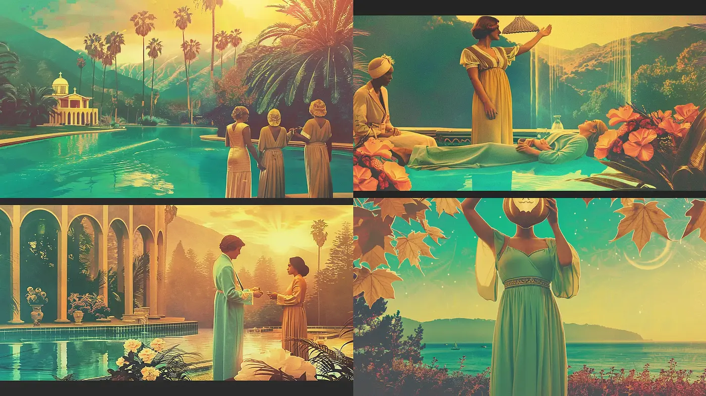Sunset Reverie: A Consistent Journey Through Romanticized Elegance - Midjourney sref style