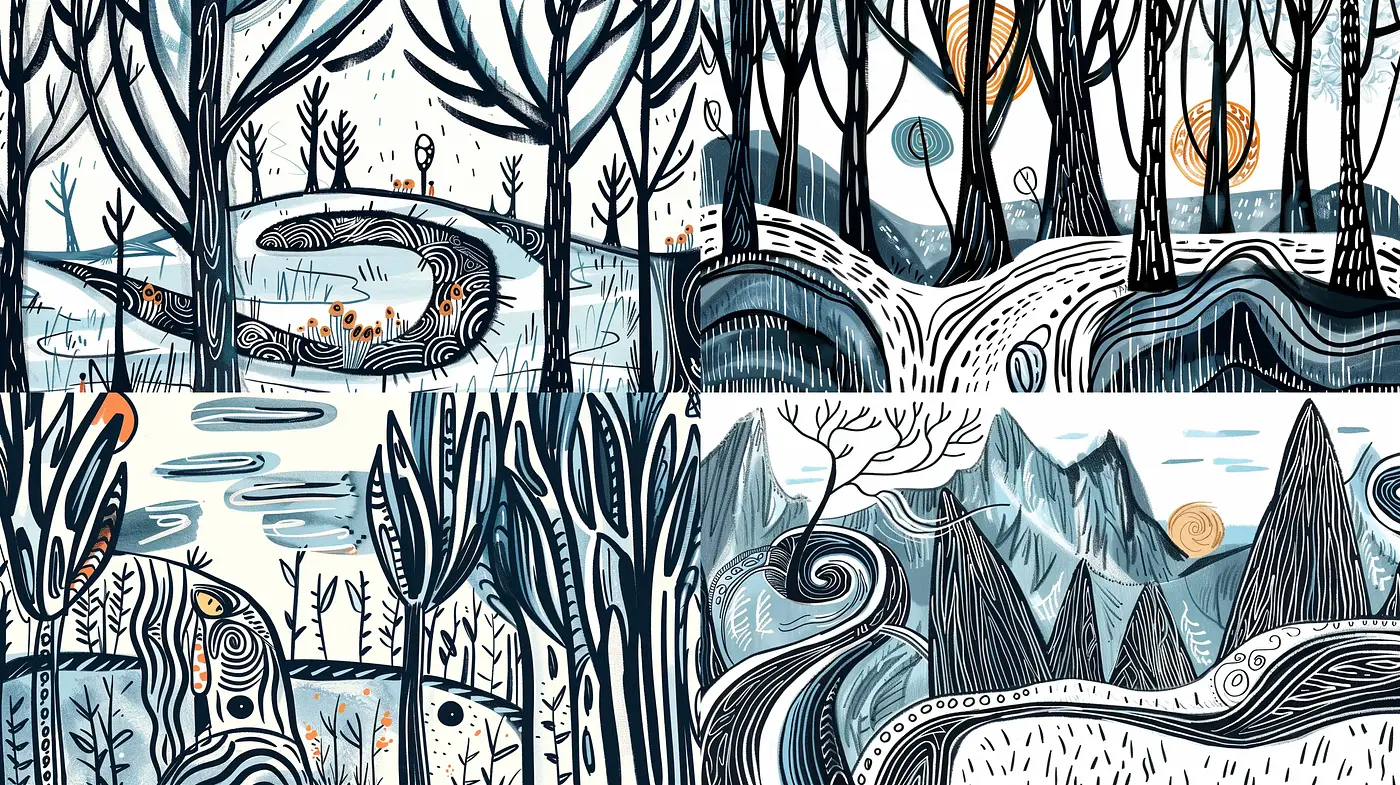 Enchanted Whimsical Landscapes with Stylized Nostalgic Flair - Midjourney sref style