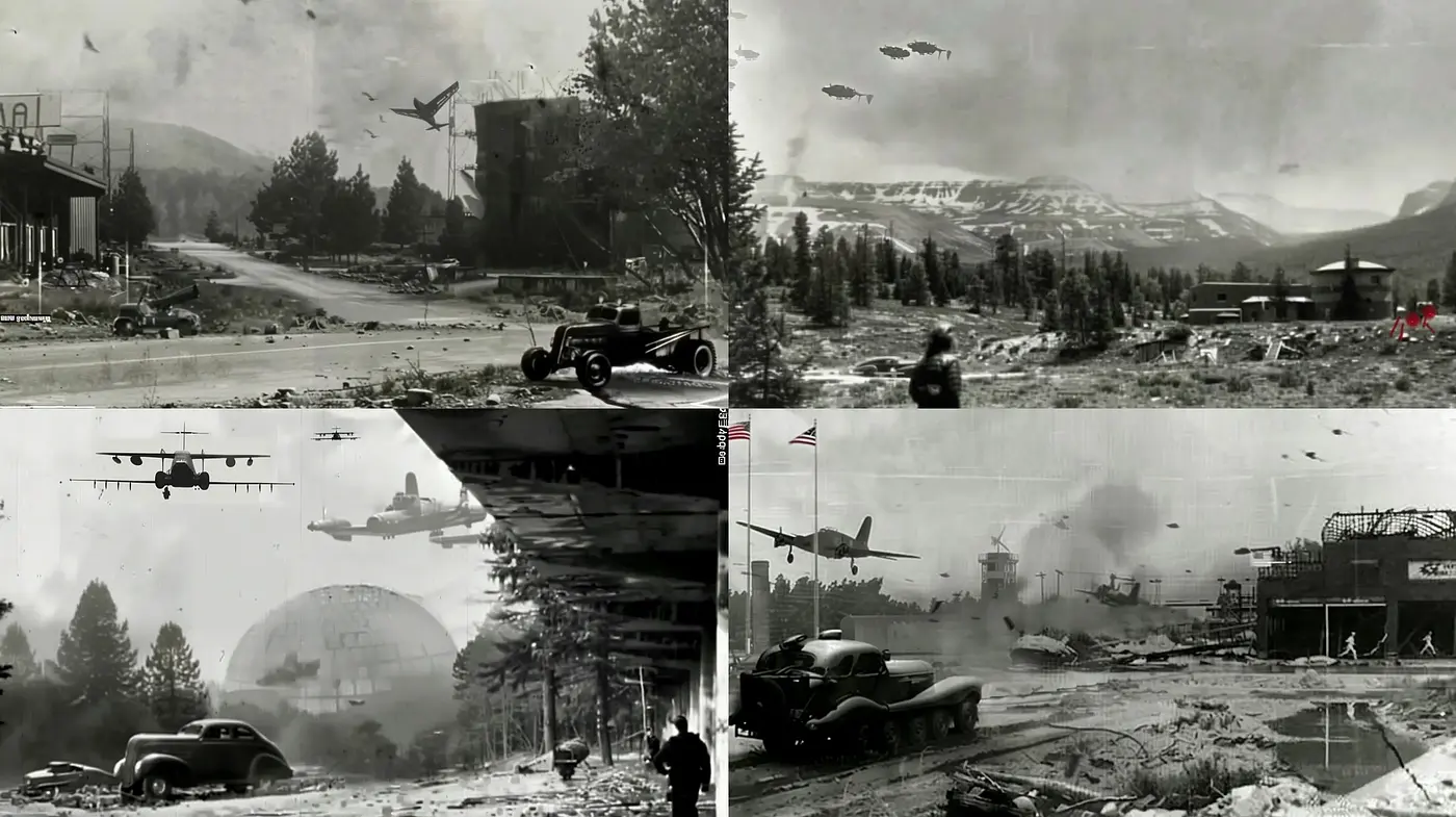 Ethereal Dystopian Echoes: Monochromatic Homage to Vintage Sci-Fi Imagery - Midjourney sref style