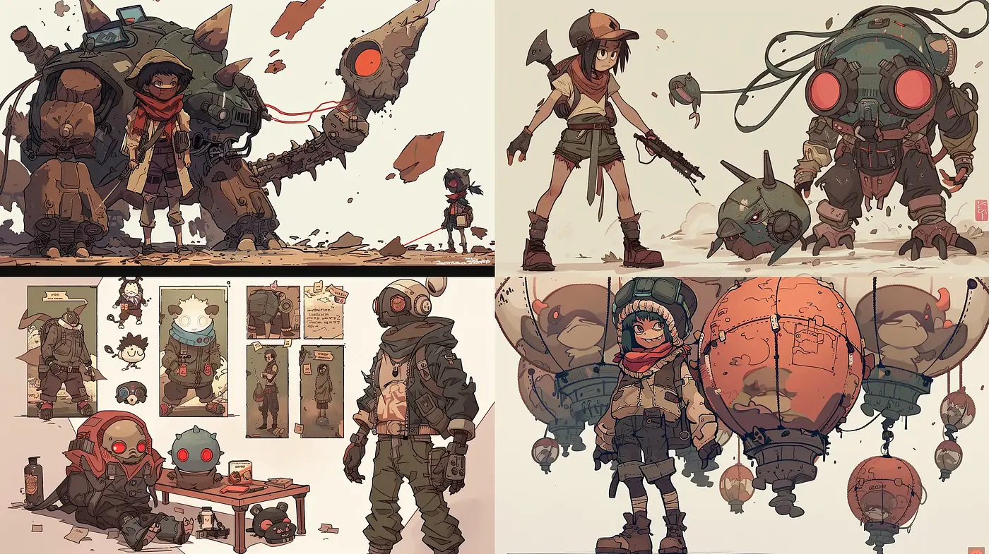 Warm Toned Steampunk Adventure Illustrations - Midjourney sref style