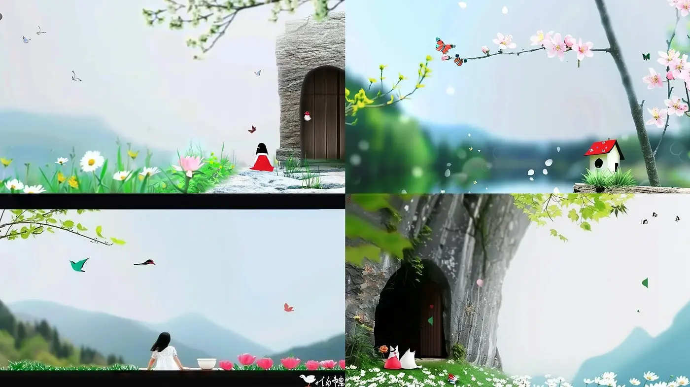 Serene Vistas: Digital Watercolor Blends and Whimsical Nature - Midjourney sref style