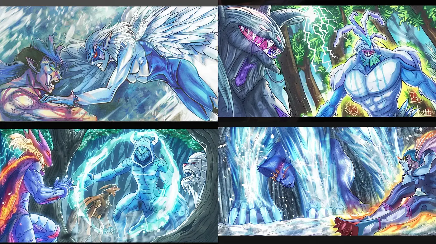 Energetic Anime-Inspired Action Tableaux - Midjourney sref style