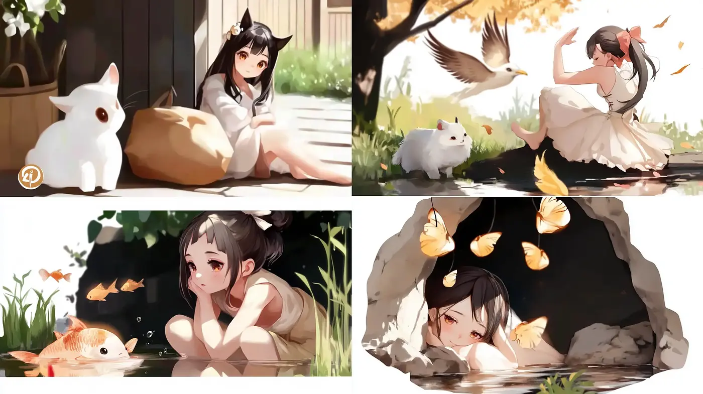 Serene Elegance in Anime-Inspired Nature Vignettes - Midjourney sref style