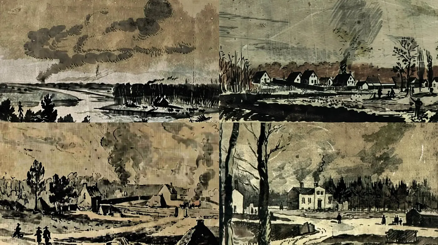 Melancholic Monochrome Vistas: A Homage to Classic Etching Techniques - Midjourney sref style