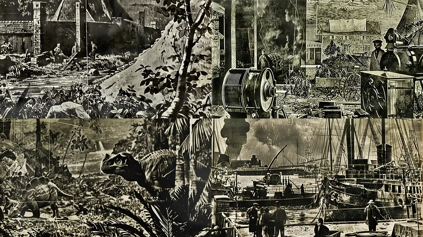 Aged Sepia Tones Blending Historical and Industrial Sensibilities - Midjourney sref style