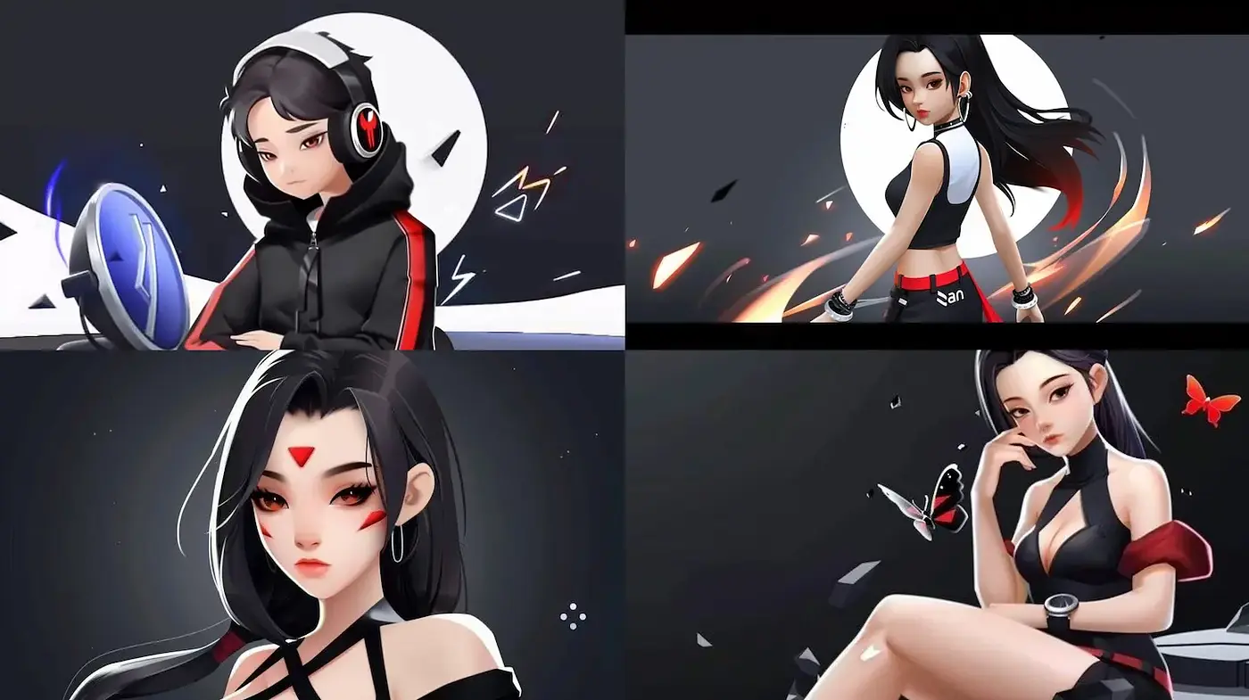 Stylized Digital Character Art with Futuristic Elements and a Dark Palette - Midjourney sref style