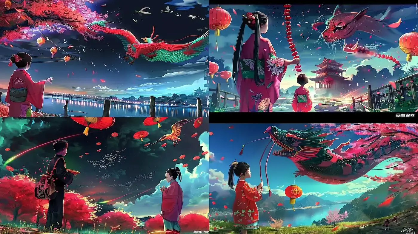 Vibrant and Ethereal Fantasy Landscape with Cultural Motifs - Midjourney sref style