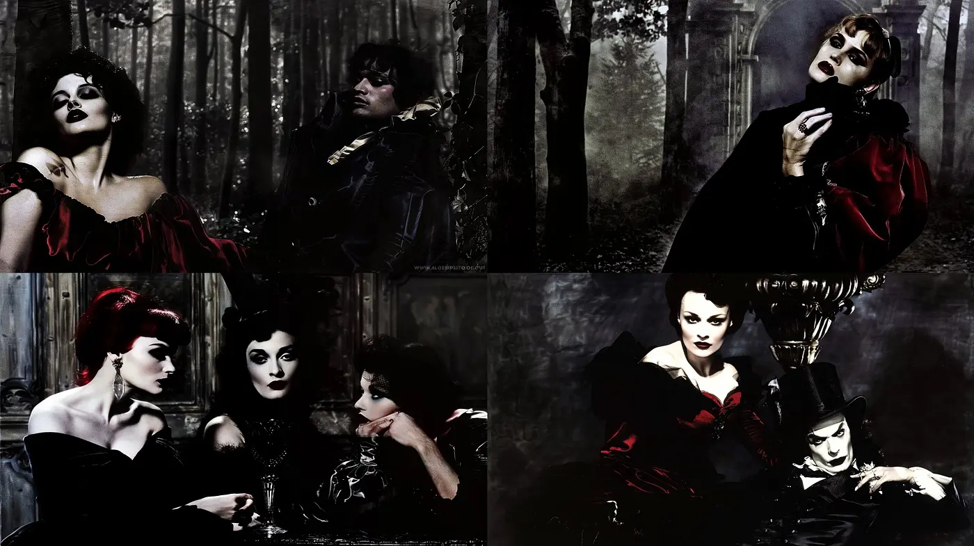 Dark Romantic Nostalgia with a Gothic Influence - Midjourney sref style