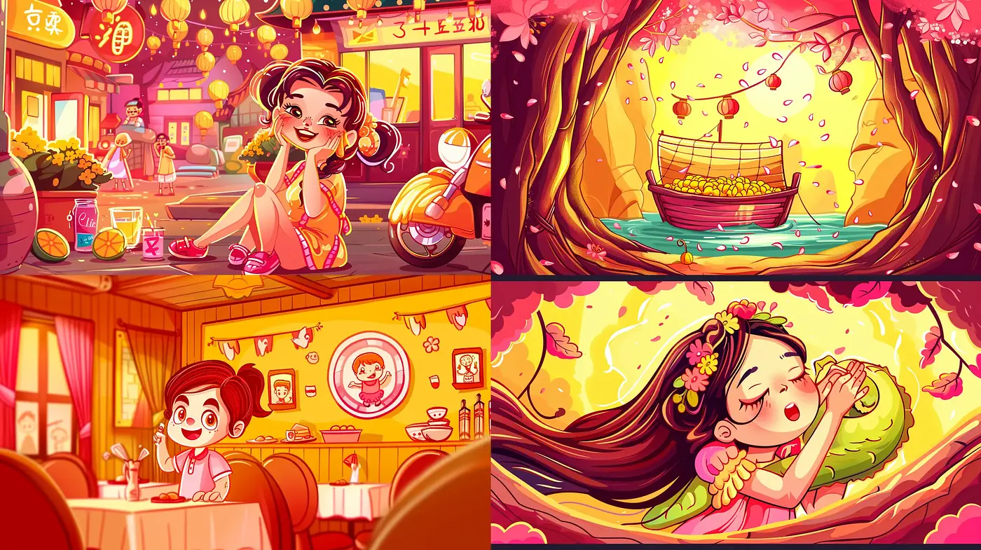 Whimsical Radiance: An Enchanting Cartoonesque Display of Vivid Imagery - Midjourney sref style