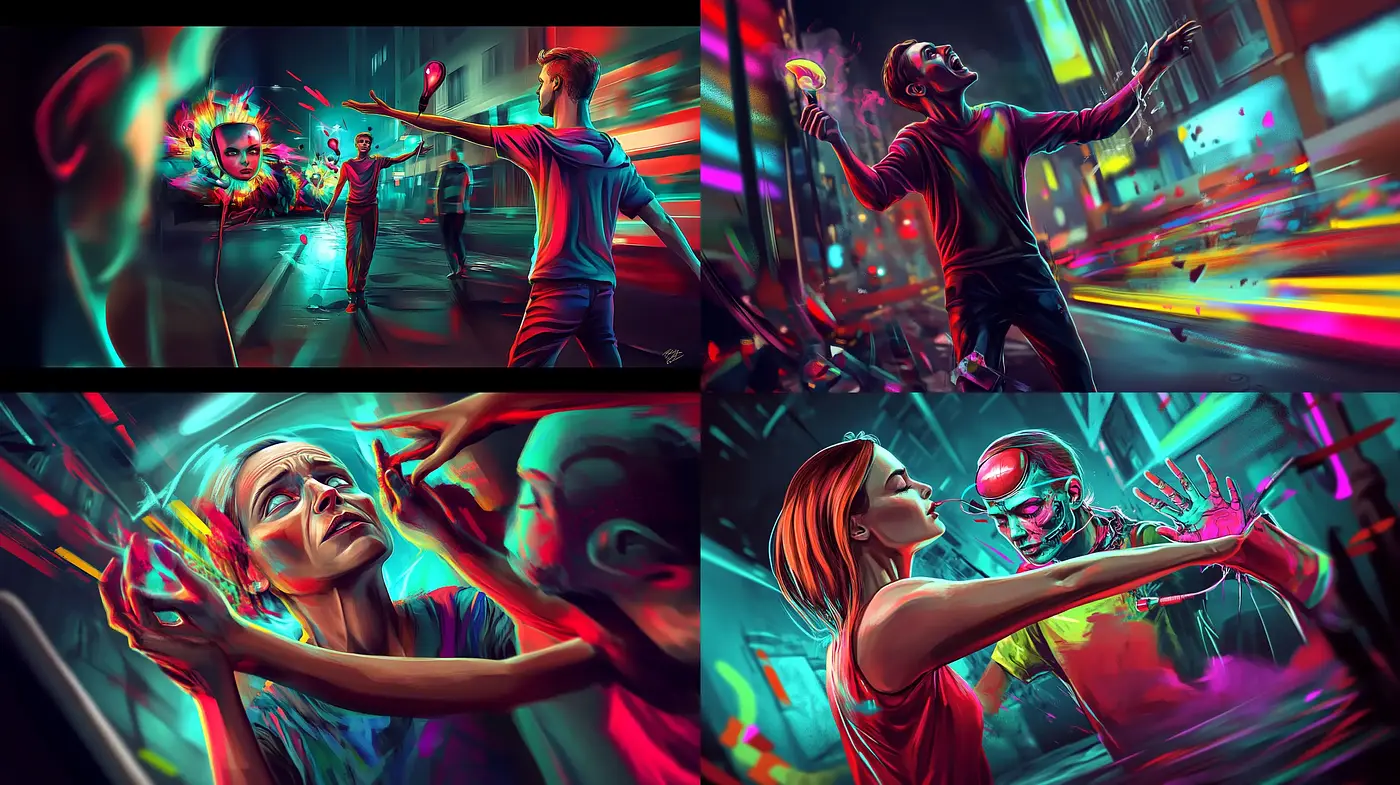 Neon Dystopia: Vivid and Surreal - Midjourney sref style