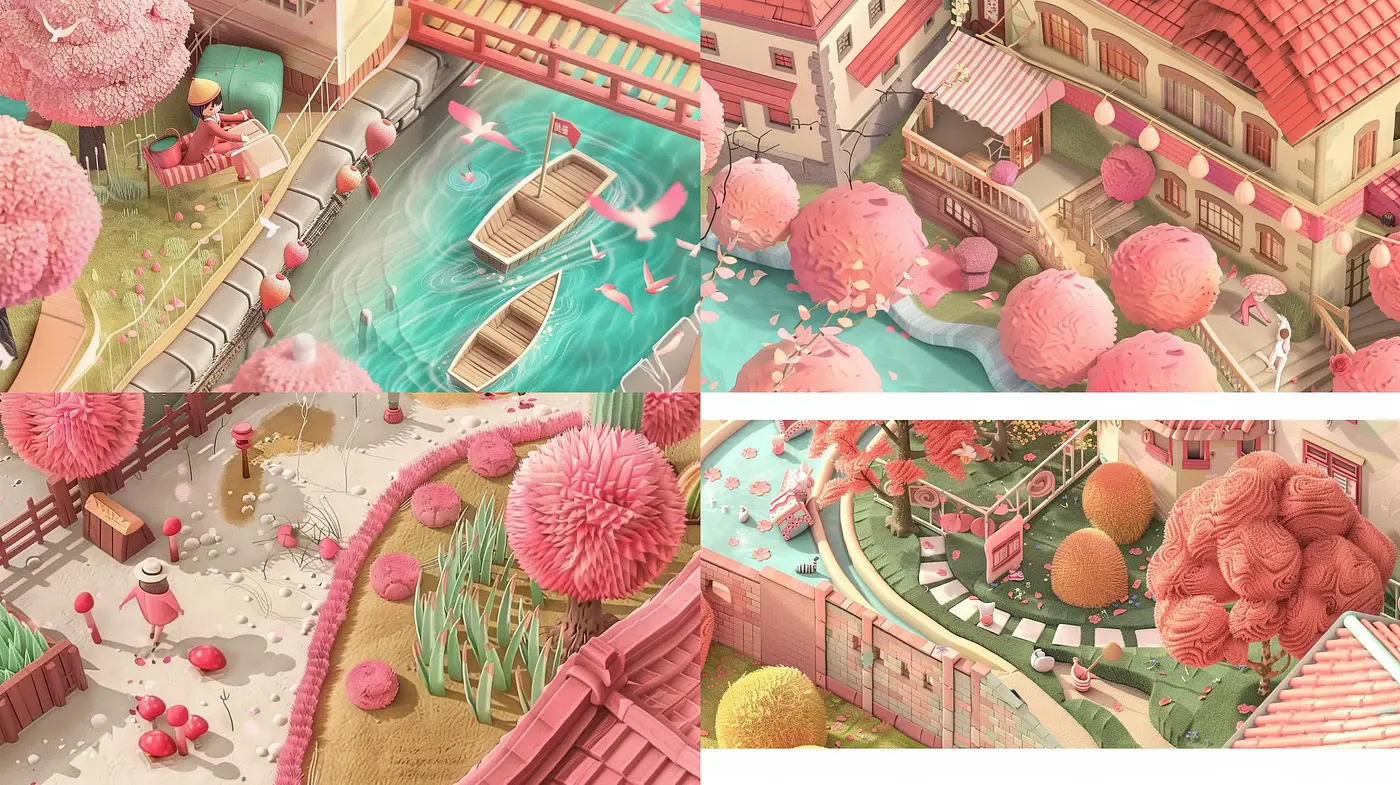 Rose-Tinted Pastel Dreamscapes with Surrealist Overtones - Midjourney sref style