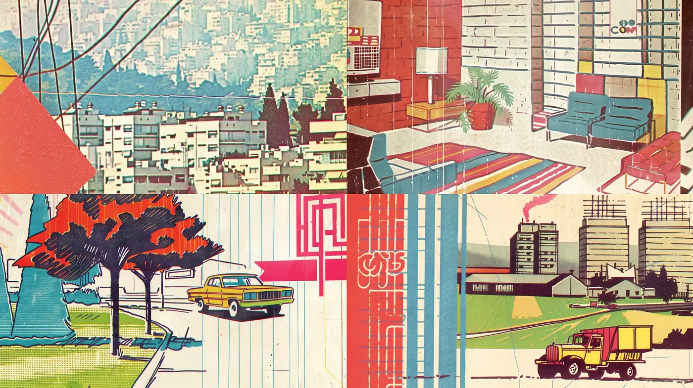 Retrofuturistic Elegance: A Synthesis of Geometric Forms And Nostalgic Urban Scenes - Midjourney sref style
