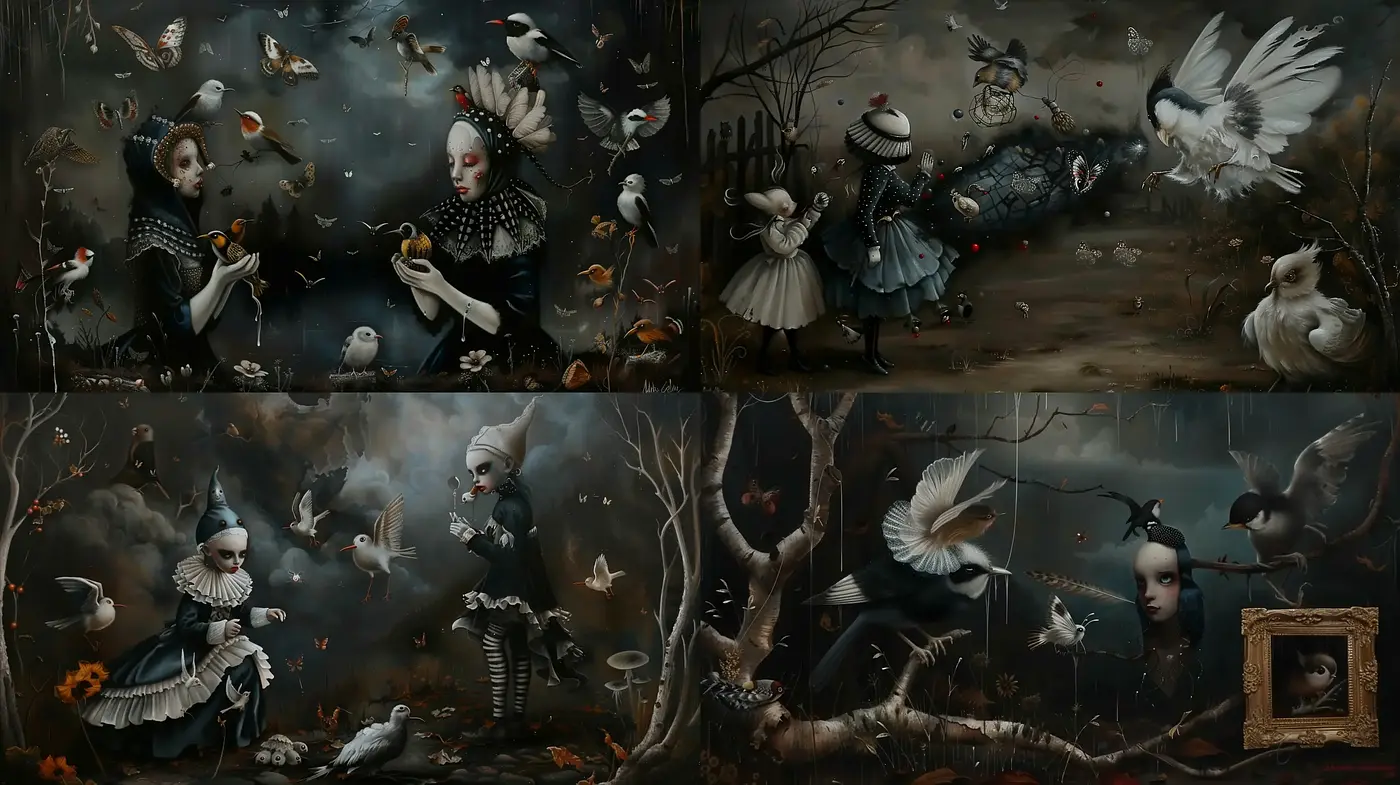 Ethereal Autumnal Dreamscape: A Fusion of Surrealism and Classical Artistry - Midjourney sref style