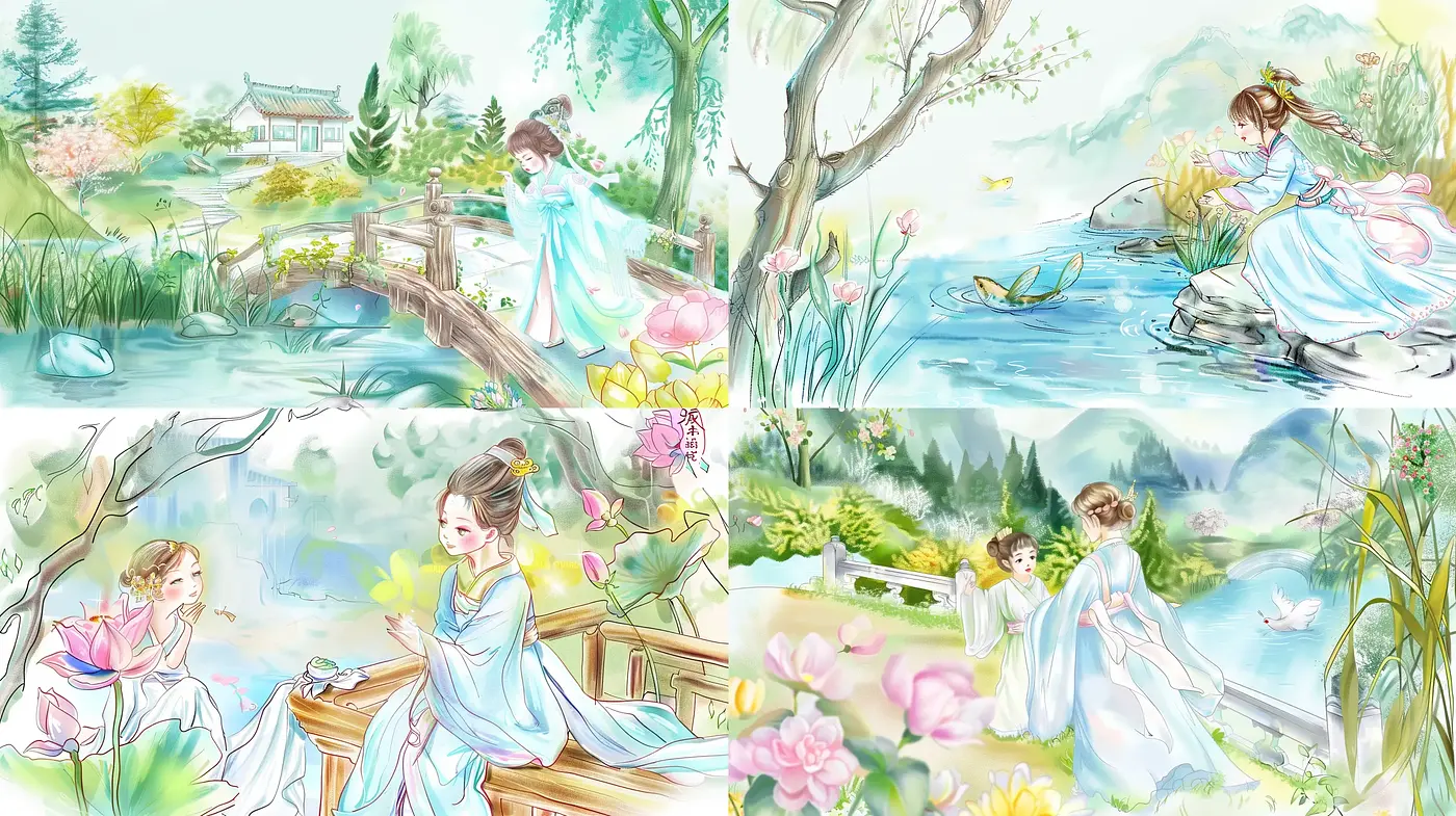 Ethereal Watercolor Scenes With a Serene Eastern Influence - Midjourney sref style