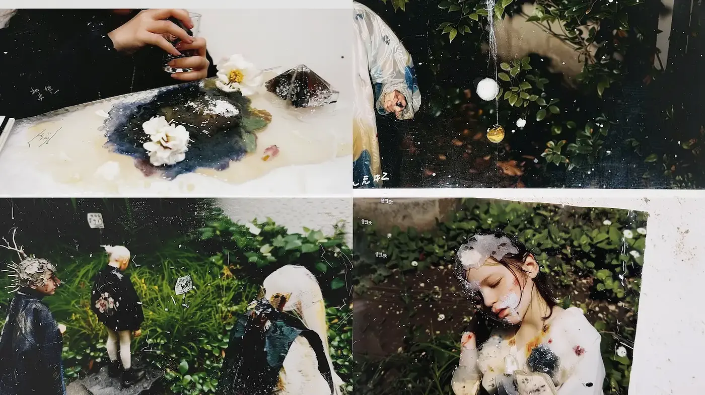 Surreal and Ethereal Imagery with Nature Elements and Textural Depth - Midjourney sref style