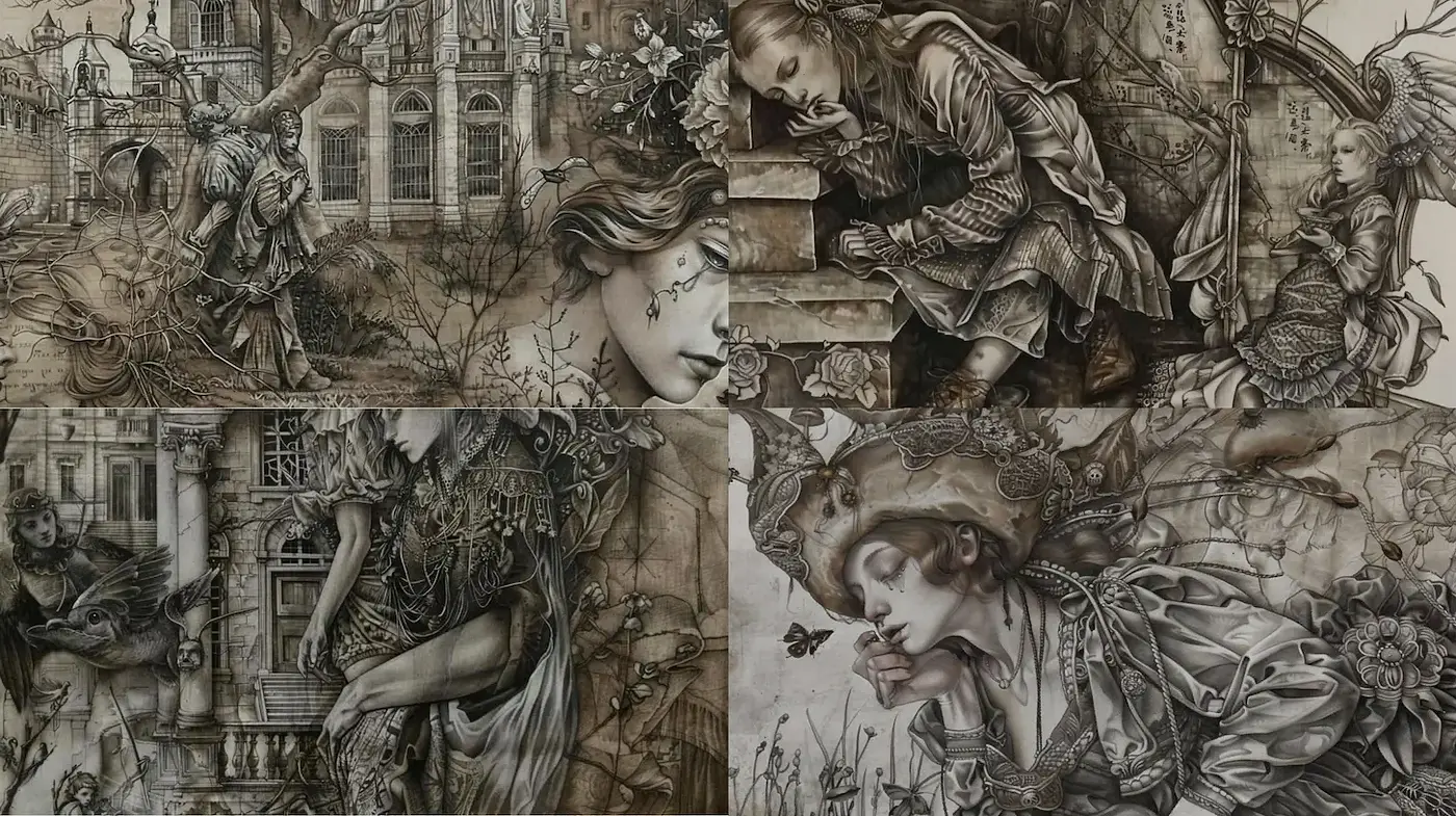 Mystical and Elaborate Vintage Illustrations with a Whimsical Touch - Midjourney sref style