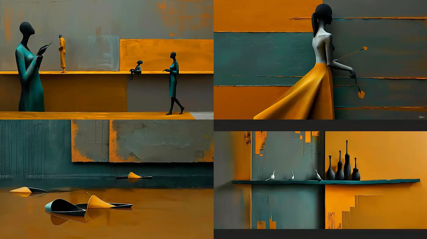 Stylized Modernist Contrast with a Somber Palette - Midjourney sref style