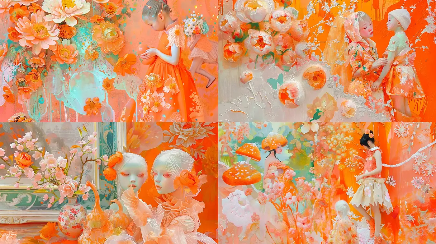 Dreamlike Florescence: A Surreal Botanical Harmony in Orange - Midjourney sref style