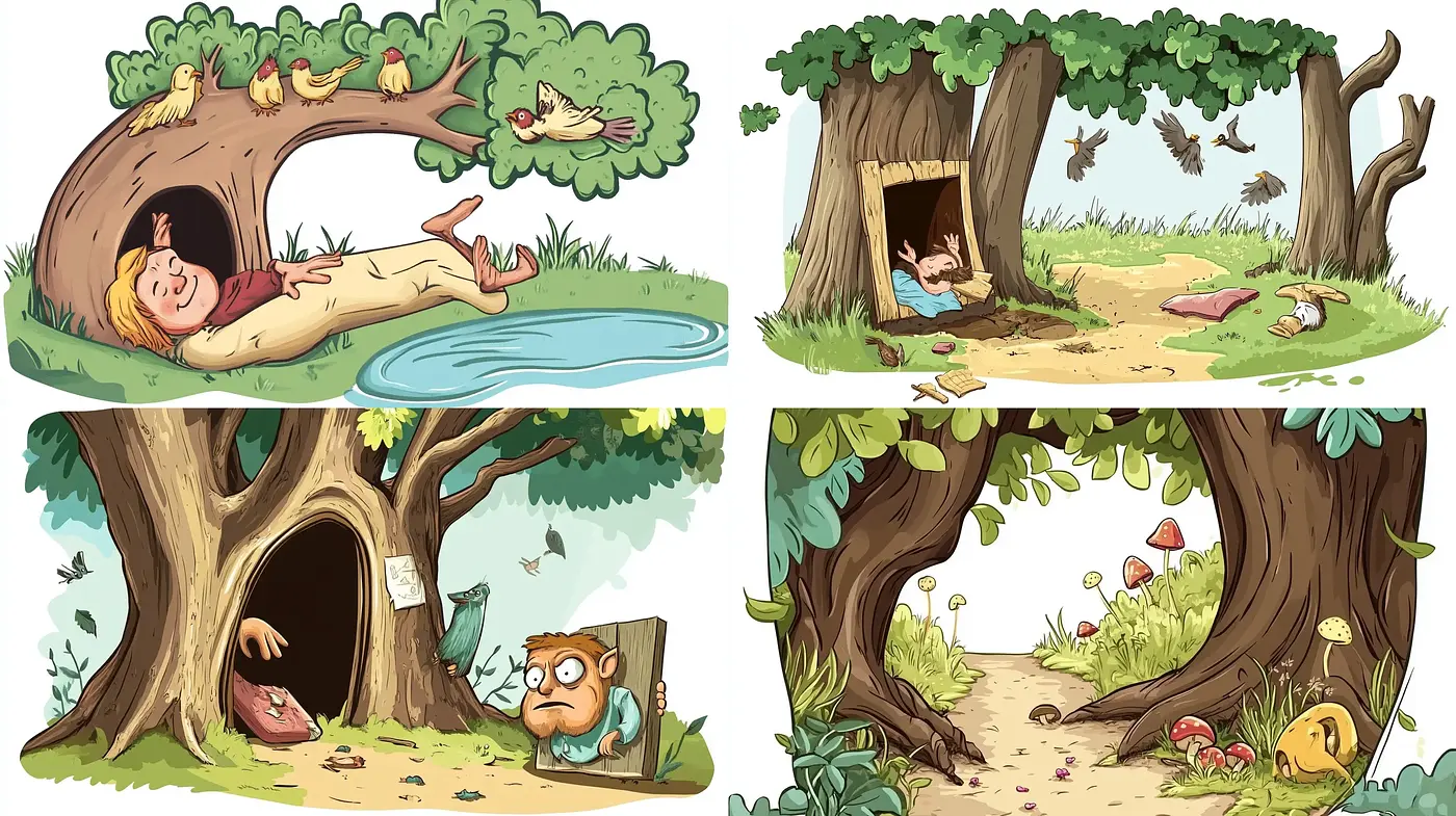 Enchanting Arboreal Tales: Whimsical Storybook Illustration Series - Midjourney sref style