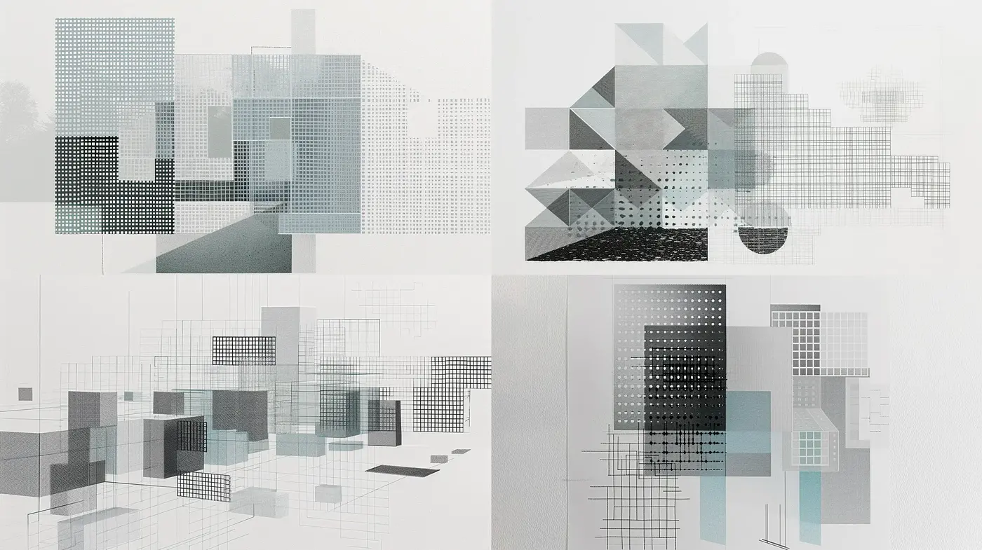Monochromatic Geometric Fragmentation in Abstract Expression - Midjourney sref style