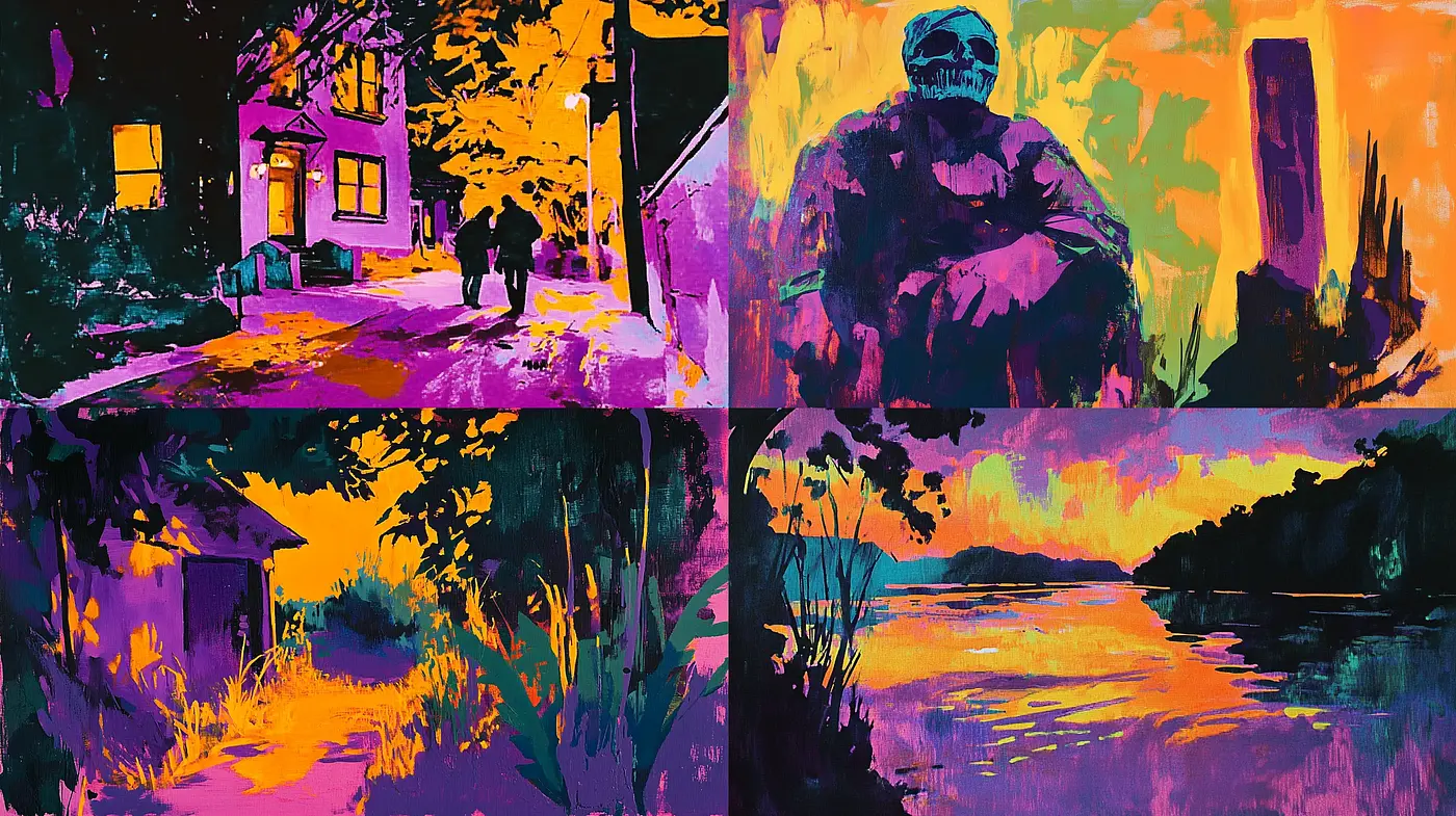 Ethereal Twilight: A Vivid Expression of Luminous Hues and Bold Contours - Midjourney sref style