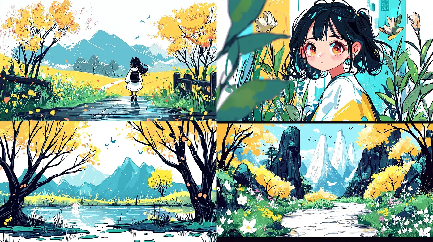 Vibrant Brushstroke Harmony with Lively Anime Essence - Midjourney sref style