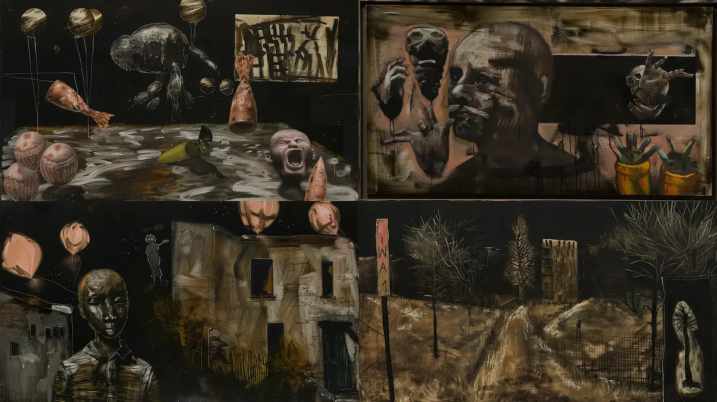 Dark and Surreal Expressionism with Mixed Media Influence - Midjourney sref style