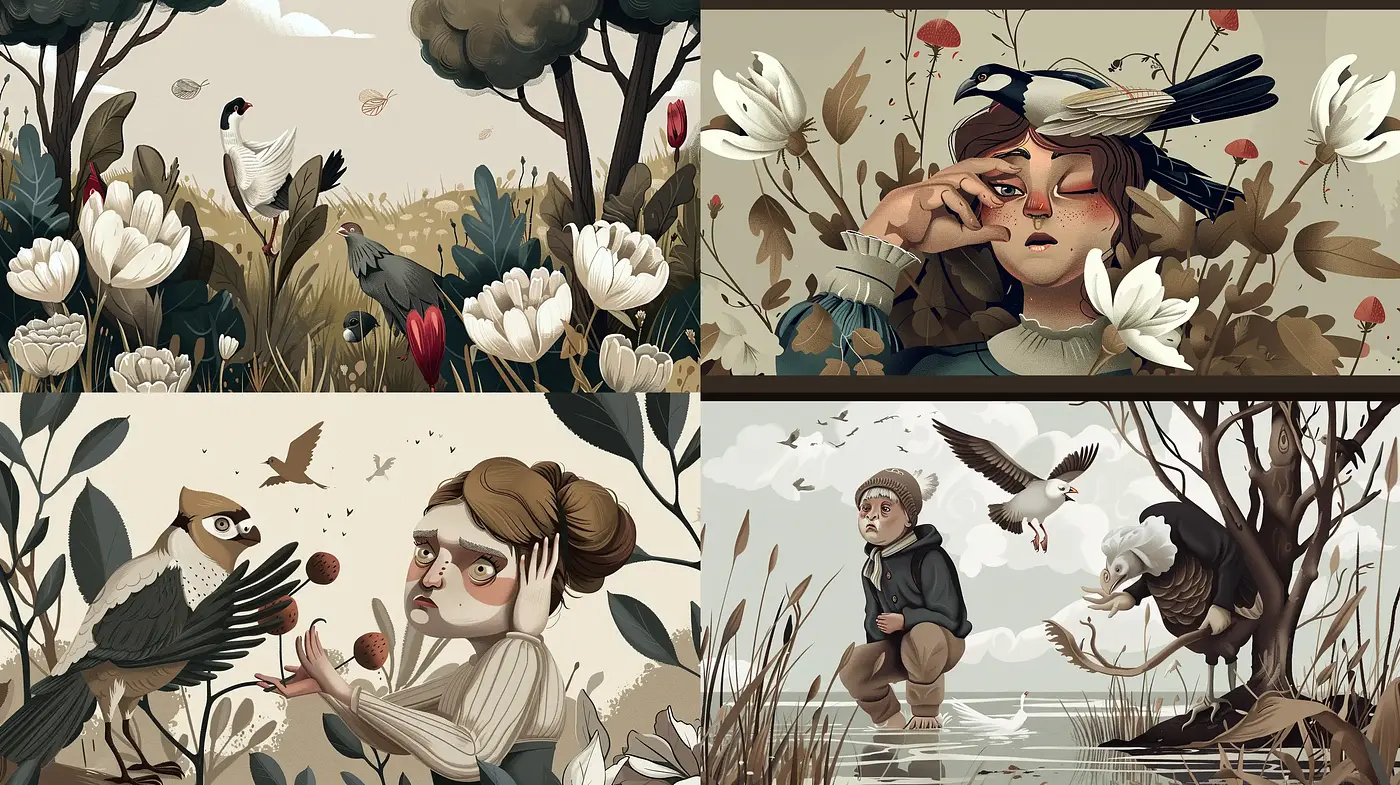 Serene Nature-Infused Illustrative Series - Midjourney sref style