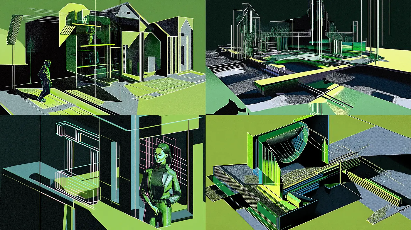 Neon Architectural Dreamscape Fusion - Midjourney sref style