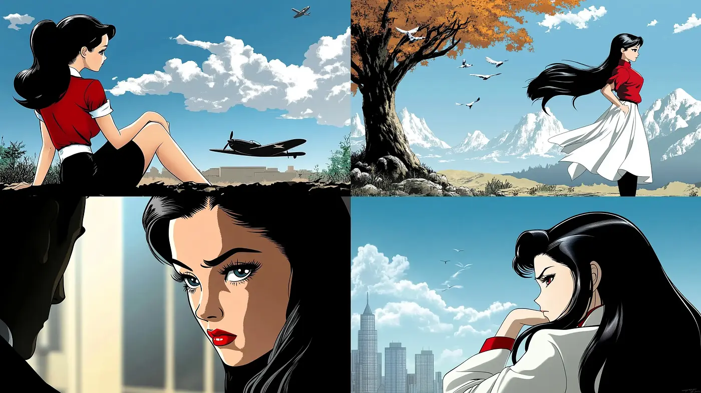 Elegant Graphic Novel Aesthetics with Dynamic Anime Undertones - Midjourney sref style