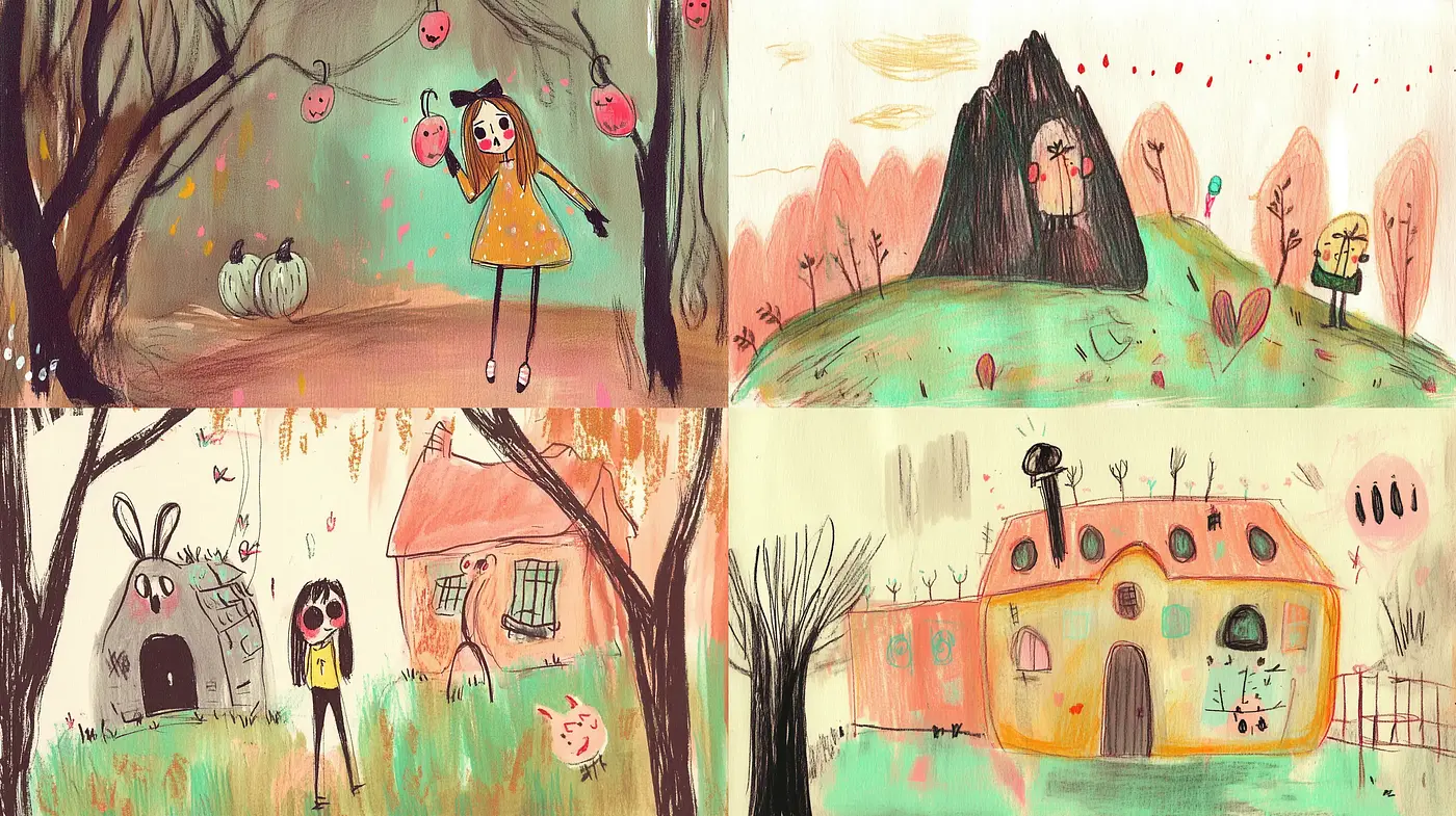 Whimsical Storybook Illustrations with Warm Autumn Hues - Midjourney sref style