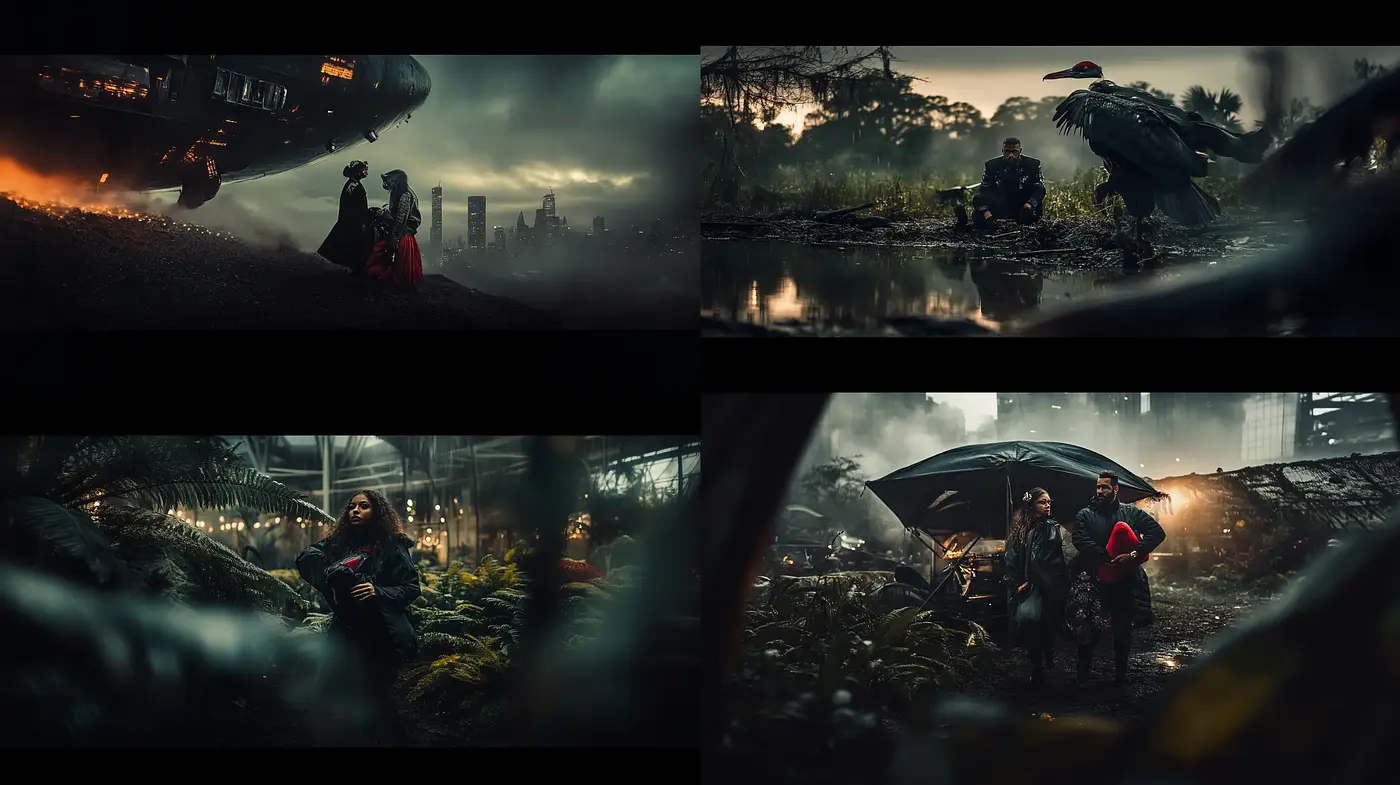 Muted Dystopian Elegance: A Fusion of Cinematic Noir and Atmospheric Grimness - Midjourney sref style