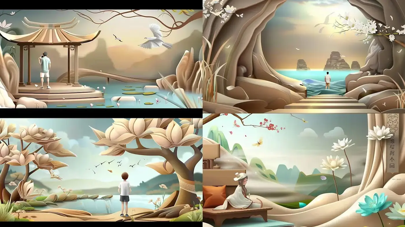 Serene and Harmonious Landscapes with Ethereal Elements and Soft Textures - Midjourney sref style